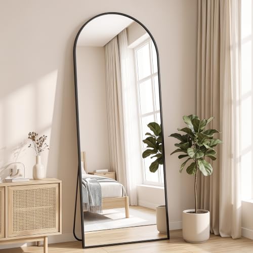 NEWBULIG Arched Full Length Floor Mirror 16"x59", Body Standing Mirror | Wall Hanging or Leaning, Shatter-Proof Glass, Aluminum Alloy Frame with Stand, Home Decor Bedroom, Black - color: Black-arched, size: 59"L x 16"W
