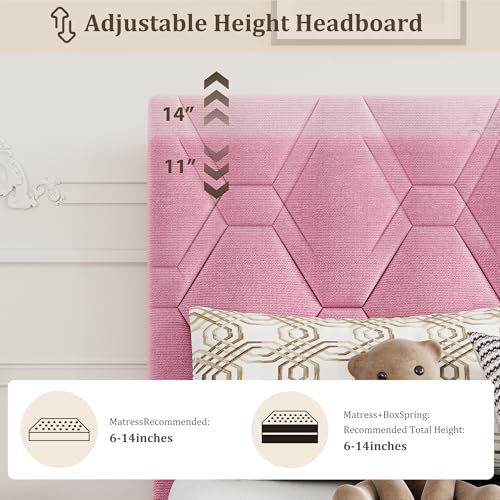 GAOMON Pink Twin XL Bed Frame with Upholstered Headboard, Heavy-Duty Platform Bed Frame with Strong Wood Slats, No Box Spring Needed/Noise Free/Easy Assembly - color: Pink, size: Twin XL