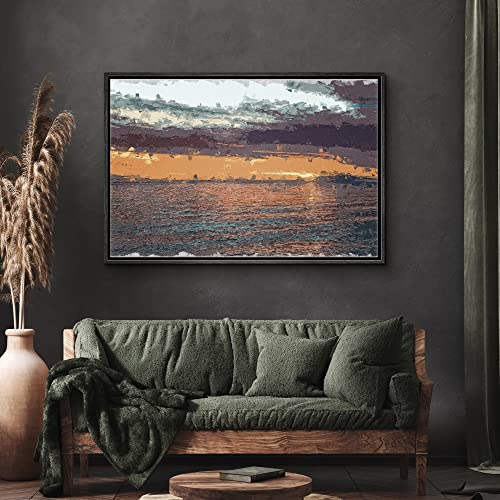 SIGNWIN Framed Canvas Wall Art Orange and Yellow Sea with Clear Sky Coastal Ocean Oil Painting Abstract Modern Closeup Relax/Calm for Living Room, Bedroom, Office - 16"x24" Black - color: B10-2103-spl02, size: 24"L x 16"W