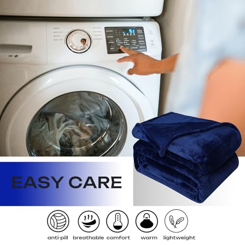Fleece Plush Throw Blanket Navy Blue(50 by 60 Inches),Super Soft Fuzzy Cozy Flannel Blanket for Couch Sofa.Microfiber Blanket Lightweight (Pack of 3) - color: Navy Blue, size: Throw(50"×60") (Pack of 3)