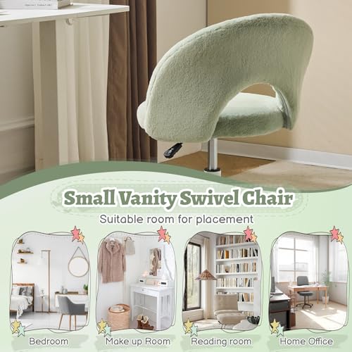 VINGLI Small Vanity Chair with Faux Fur Wheels for Girls,Cute Adjustable Height Armless Office Desk Chair,360°Swivel Comfy Rolling for Study,Make up Room,Small Space,Mint Green - color: Furry Mint Green