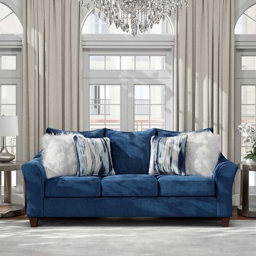 Roundhill Furniture Camero Fabric Pillowback 2-Piece Living Room Set, Navy Blue - color: Navy Blue