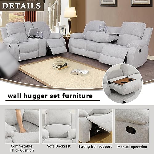 A Ainehome Living Room Furniture Set Leather Recliner Sofa Set Loveseat Chair Furniture Sofa Set for Living Room/Small Space/Rv/House/Office/Theater Seating (A-Grey White Microfiber, Sofa+Loveseat) - color: A-grey White Microfiber, size: Sofa+Loveseat