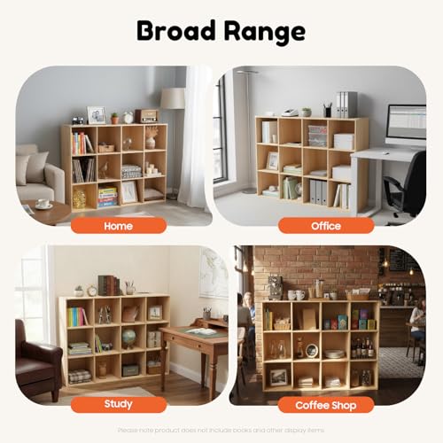 12-Cube Solid Wood Storage Organizer, Open Bookshelf with Back Panel, Vertical or Horizontal Floor Standing Shelf Unit for Living Room Bedroom Office (47.2" L x 11.8" W x 35.4" H) - size: 12-Cube-A