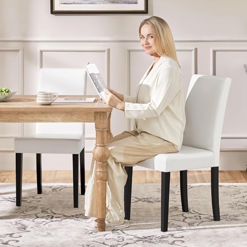 Yaheetech Dining Chairs Set of 2 Upholstered Kitchen Chairs White | Faux Leather High Back Sillas De Comedor, Solid Wood Legs, Adjustable Footpads, Modern Armless Parson Chairs for Dining Room - color: White, size: Set of 2