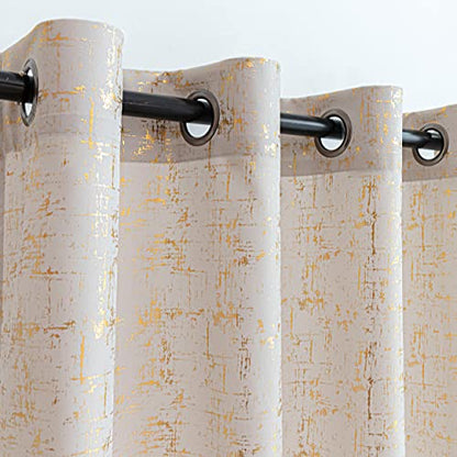 Taisier Home Gold Foil Print Linen Textured Curtains Geometric Dots Pattern Design Curtains for Nursery Toy Room Thermal Insulated Window Treatment 2 Panels 54" L,Beige and Gold Drapes Print - color: Greyish Beige/Gold, size: 52"W x 54"L (Pack of 2)
