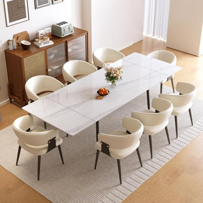 62.9"–94.4" Modern White Extendable Dining Table for 6–10 People | Scratch & Heat Resistant Sintered Stone Tabletop Kitchen Table, Stainless Steel Leg Design for Dining Room & Outdoor Patio - color: White 62.9” of 94.4”
