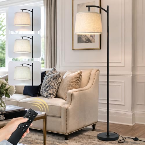 Cinyirong Black Arc Floor Lamp,62.5" Tall Mid Century Modern Standing Lamp with Foot Switch & 3 Color Temperatures & Remote Control,Black Floor Lamps for Living Room Bedroom (Bulb Included) - color: Black