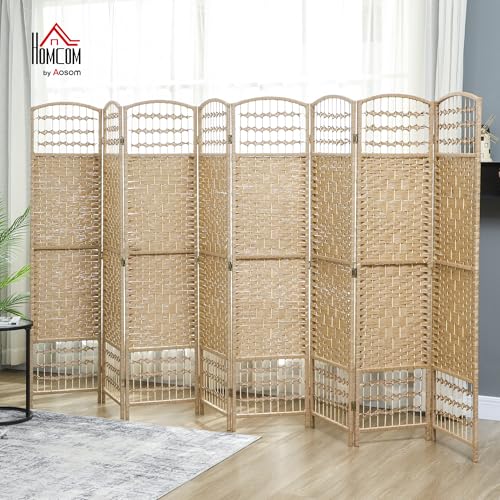 HOMCOM 8 Panel Room Divider, Folding Privacy Screen, 5.6', Natural | Room Separator, Wave Fiber Freestanding Partition Wall Divider - color: Natural, size: 8 Panel