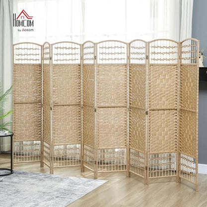 HOMCOM 8 Panel Room Divider, Folding Privacy Screen, 5.6', Natural | Room Separator, Wave Fiber Freestanding Partition Wall Divider - color: Natural, size: 8 Panel
