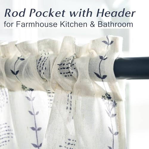 Lino Rosa Bathroom Curtains Window,Small Linen Striped Boho Blue Kitchen Curtains 24 Inch Length Sets - color: Navy, size: 24"W x 24"L (Pack of 2)