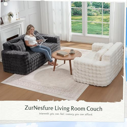 ZurNesfure Sofa Couch 3-Seater Boneless Sofa with Pillow Darkgrey,3-Seater | No Assembly Need, Modern Couch with deep seat and Washable Cover Cloud Sofa for Living Room Bedroom Apartment - color: Bubble Darkgrey, size: 3-seater