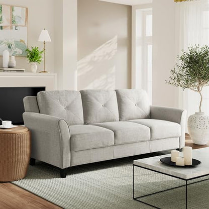 Studio Living Harrington 80.3" Sofa, Transitional Modern, Pocket Coil Comfort, Easy Assembly, Woven Fabric, Beige - color: Beige, size: Sofa