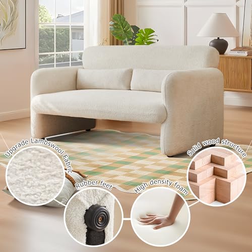 59" W Upgrade Lambswool Fabric Loveseat Sofa, Modern Love seat Couch, Upgrade Lambswool Fabric,Solid and Easy to Install, Upholstered 2-Seater Couch for Bedroom, Apartment, Living Room,Beige - color: Beige, size: 30.31"D x 59.08"W x 31.5"H