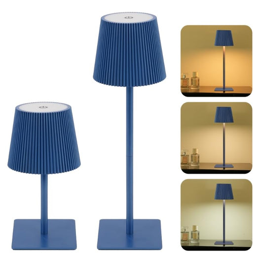 LUTEC 2 Pack Cordless Table Lamp,6000mAh Rechargeable Battery Operated Desk Lamp,Two Adjustable Heights,Waterproof, Touch Control & 3 Color Stepless Dimming for Restaurant/Bedroom/Bars/Outdoor (Blue) - color: Blue