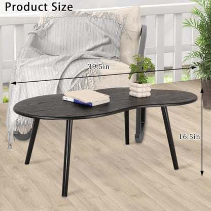 Small Black Cloud Coffee Table For Small Spaces Modern Center Table Unique Irregular Design With Wood Legs Living Room Mid-Century Sofa Table - color: Black