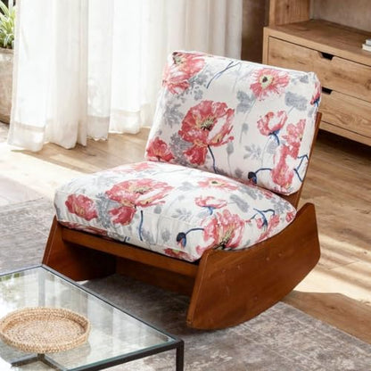Armless Rocking chair, Upholstered Glider Lounge Chair, Pattern White | Comyf Chenill, Curved Solid Wood Base, for Living Room, Bedroom - color: Pattern White