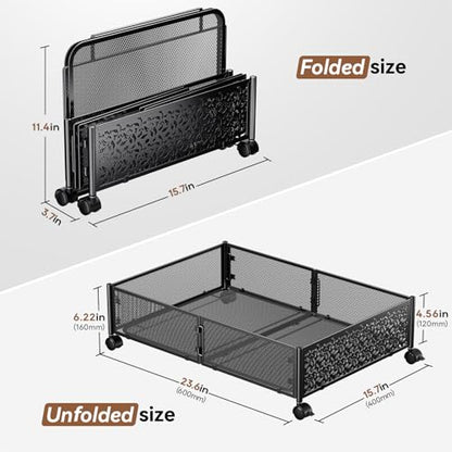 Under Bed Stroage Container with wheels,Patterned,Metal,2 Pack,Black | Tool-free assembly, glide smoothly, easy reach, foldable, maxmazie low-profile beds, dorm, keep seasonal clothes, shoes fresh - color: Black, size: 2 Pack(15.7×23.6")