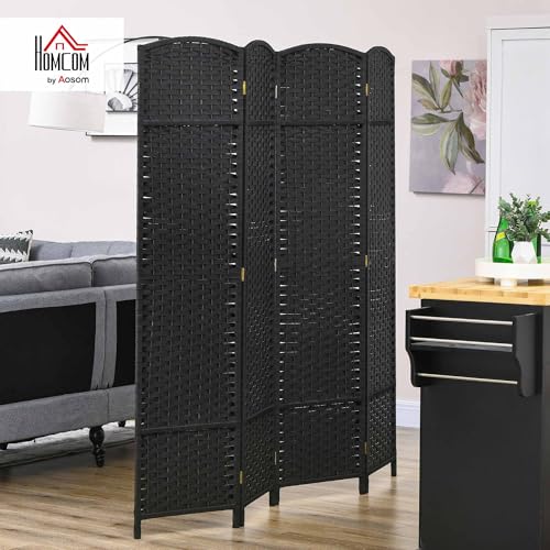 HOMCOM Room Divider 4 Panel Folding Privacy Screen 5.6' Tall Nature Wood | Freestanding Partition, Home Office, Bedroom - color: Black, size: 4 Panel