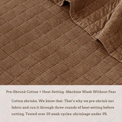 Pre-Washed Cotton King Size Quilt Set 98x106 Waffle Textured | Lightweight Breathable Bedspread Coverlet,All Season Bedding Set,Fits King & Cal King，with 2 Pillow Shams Caramel - color: Caramel, size: King-98x106