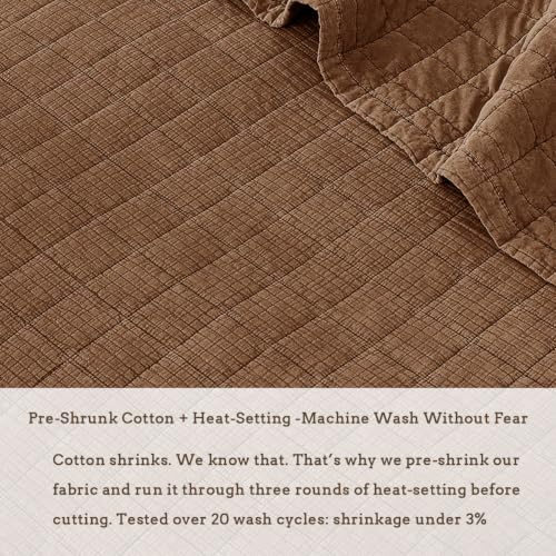 Pre-Washed Cotton California King Size Quilt Set Caramel | 106x118 Breathable Bedspread Coverlet,Waffle Textured Blanket,All Season Bedding Set,Fits King & Cal King,with 2 Pillow Shams - color: Caramel, size: Cal King-106x118