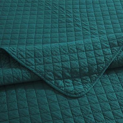 Wistown Cotton Queen Bedspread Quilt Bedding Set, Turquoise Green | 3 Pieces Reversible Lightweight Soft Coverlets Comforters, All Seasons, Diamond Stitching Pattern - color: Turquoise Diamond Pattern, size: Queen (90 by 98inch)