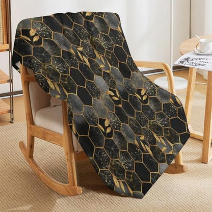 Marble Throw Blanket Black Honeycomb Grid Golden Leaves Pattern Soft Lightweight Warm Plush Blankets for Sofa Bedroom 60"x80" - color: Marble-10, size: 60"x80"