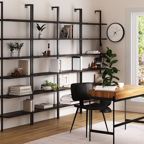 Nathan James Theo 6-Shelf Tall Bookcase, Wall Mount Bookshelf with Natural Wood Finish and Industrial Metal Frame, Nutmeg/Matte Black, Set of 4 - color: Nutmeg/Matte Black, size: Set of 4