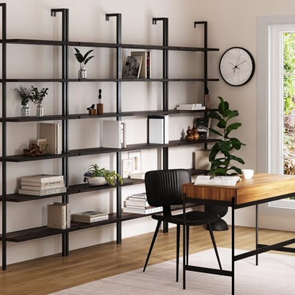 Nathan James Theo 6-Shelf Tall Bookcase, Wall Mount Bookshelf with Natural Wood Finish and Industrial Metal Frame, Nutmeg/Matte Black, Set of 4 - color: Nutmeg/Matte Black, size: Set of 4