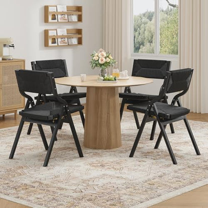 Wood Folding Chairs Set of 4, Foldable Chairs Wooden Indoor Stackable Dining Chairs for Kitchen & Dining Room Chair Woven Seat & Webbing Back