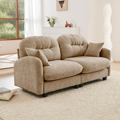 Modular Loveseat Sofa Mini Couch with Premium Chenille Fabric and Tufted Pleated Backrest Flexible Small Couch for Bedroom and Living Room Ergonomic 2-Seater Sofa for Adults and Compact Spaces (Camel) | Sturdy & Durable - color: Camel