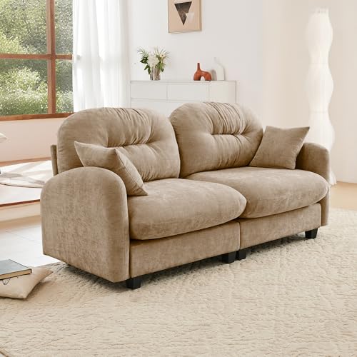 Modular Loveseat Sofa Mini Couch with Premium Chenille Fabric and Tufted Pleated Backrest Flexible Small Couch for Bedroom and Living Room Ergonomic 2-Seater Sofa for Adults and Compact Spaces (Camel) | Sturdy & Durable - color: Camel