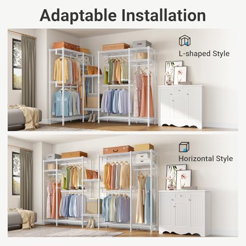 VIPEK V2 Heavy Duty Clothes Rack, Metal Closet Rack Organizer, White | Garment Racks with 4 Tiers Wire Shelving 3 Hanging Rods, Compact Freestanding Closet Metal Closet Rack, Max Load 700LBS - color: White, style: V2