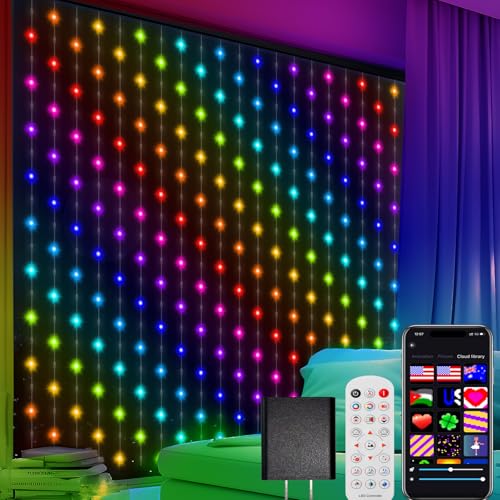 CoziTech Smart Curtain Lights, Color Changing 400 LED Curtain Lights 6.6 * 6.6 FT, RGB DIY String LED Flag Fairy Light for Backdrop Party Indoor Outdoor Holiday Decor(APP +Remote Control) - color: Multicolor Color