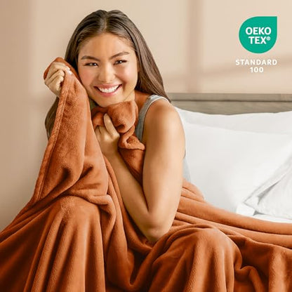 Bare Home Fleece Blanket Luxury Microplush (Full/Queen, Sienna) | Ultra-Soft Lightweight Blanket for Bed, Sofa, and Couch, Cozy & Warm Blanket - color: 22 - Sienna, size: Full/Queen