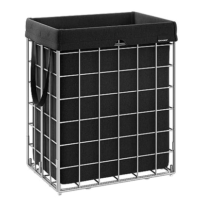 SONGMICS Laundry Hamper, 23.8 Gal. (90L) Laundry Basket, Collapsible Clothes Hamper, Removable and Washable Liner, Metal Wire Frame, for Bedroom Bathroom, Silver and Classic Black ULCB190B01 - color: Silver + Classic Black, size: 90 L
