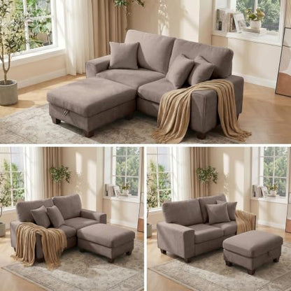 DOPEDIO 71.25" L-Shaped Sectional Couch with Storage Ottoman, Brown | L-shaped sectional sofa with storage ottoman, chenille fabric, washable covers, pocket spring cushions, easy assembly - size: 71.25 inch-L, style: Brown Chenille