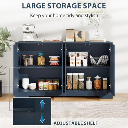 Godchoices 56" Sideboard Buffet Cabinet with Storage, Modern Accent Credenza with Wavy Doors & Adjustable Shelf, Console Cabinet for Kitchen,Living Room,Dining Room,Entryway,Hallway - color: 56" Blue