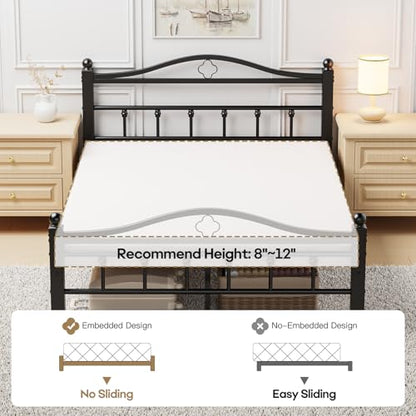 Metal Full Size Bed Frames with Headboard | 1500LBS Heavy Duty, Noise Free Design, 12 Inch Under-Bed Storage Space, No Box Spring Needed, Tool-Free Assembly - size: Full
