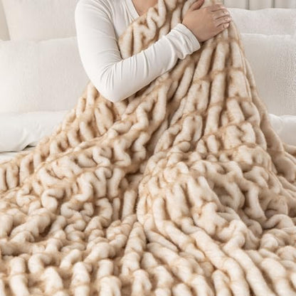 Battilo Faux Fur Throw Blanket for Couch, Soft Fluffy Ruched Fur Blanket, Cozy Thick Warm Fuzzy Decorative Yellow Blanket for Bed Chair Sofa 50"x60"(Tip Dye Yellow) | Soft Reversible Faux Rabbit Fur with Yellow-Tipped Detail, Thick and Cozy for Couch, Bed