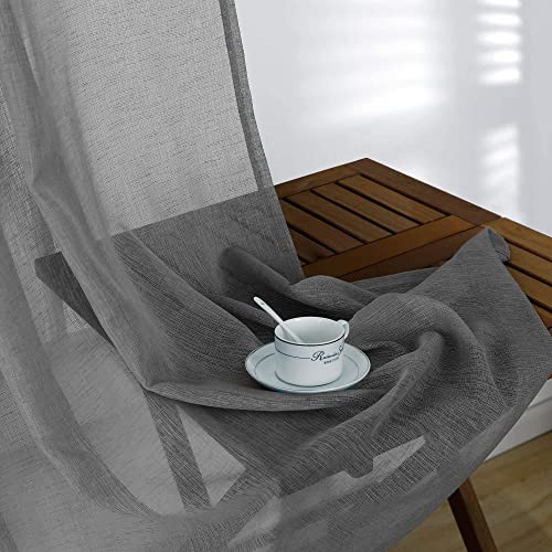 KOUFALL Dark Grey Sheer Curtains 84 Inches Long,Linen Look Rod Pocket Window Curtains for Living Room Bedroom,2 Panels Set,Charcoal Gray - color: Dark Grey, size: 52"W x 84"L (Pack of 2)