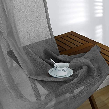 KOUFALL Dark Grey Sheer Curtains 84 Inches Long,Linen Look Rod Pocket Window Curtains for Living Room Bedroom,2 Panels Set,Charcoal Gray - color: Dark Grey, size: 52"W x 84"L (Pack of 2)