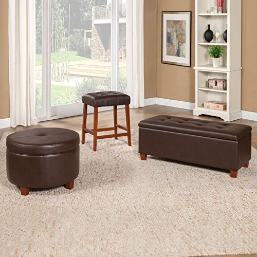 HomePop 24" Round Leatherette Storage Ottoman - Chocolate Brown - color: Brown Faux Leather