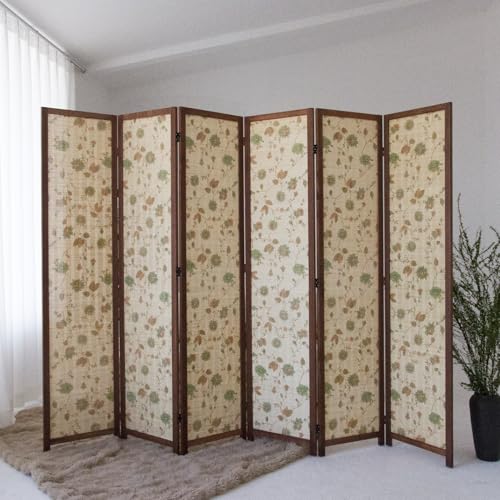 6 Panel Bamboo Room Divider, Double-Sided Folding Privacy Screen | Double-Sided Floral Pattern, 5.6 ft Bamboo Print Folding Divider Panel, Divider for Room Separation, Decorative Panel Screen - size: 6 Panel