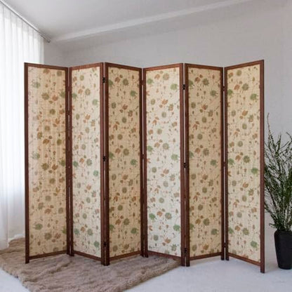6 Panel Bamboo Room Divider, Double-Sided Folding Privacy Screen | Double-Sided Floral Pattern, 5.6 ft Bamboo Print Folding Divider Panel, Divider for Room Separation, Decorative Panel Screen - size: 6 Panel