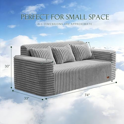 ZurNesfure Sofa Couch 3-Seater Boneless Sofa with Pillow Grey,3-Seater | No Assembly Need, Modern Couch with deep seat and Washable Cover Cloud Sofa for Living Room Bedroom Apartment - color: Stripe Grey, size: 3-seater