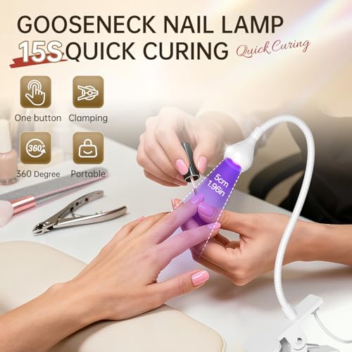 AORAEM LED Nail Lamps Flexible Gooseneck Lamp Gel Polish Curing Light White | Quicky Dry Nail Manicure Dryer Plug Play Portable Flash Cure Light for Gel Nails Home DIY Professionals - color: White