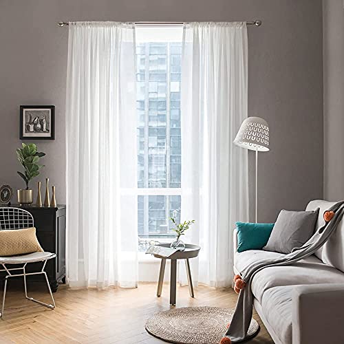 MIULEE White Window Sheer Curtains 2 Panels Width 38 x Length 45 Inches | Window, Solid Color, Elegant Net Drapes, Bedroom, Living Room, Window, Solid Color - color: White, size: 38"W x 45"L (Pack of 2)