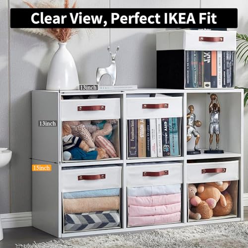 Storage Cubes, 4 Pack Linen Foldable Storage Bins with Clear Window and 2 Handles, 13x15x13 Storage Cube Bins for Shelf Closet, Kallax, Clothes, Books - (Black / Off-White) - color: Black / Off-White, size: 13 x 15 x 13