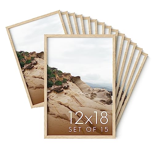 Haus and Hues 12x18 Natural Oak Wood Picture Frames Set of 15 - Premium Bulk Picture Frames 12x16 Bundle - Elegant Gallery Wall Frame Set for Posters, Art Display - Ideal for Wall Decor in Home & - color: Beige Oak, size: 12x18 in, style: Set of 15